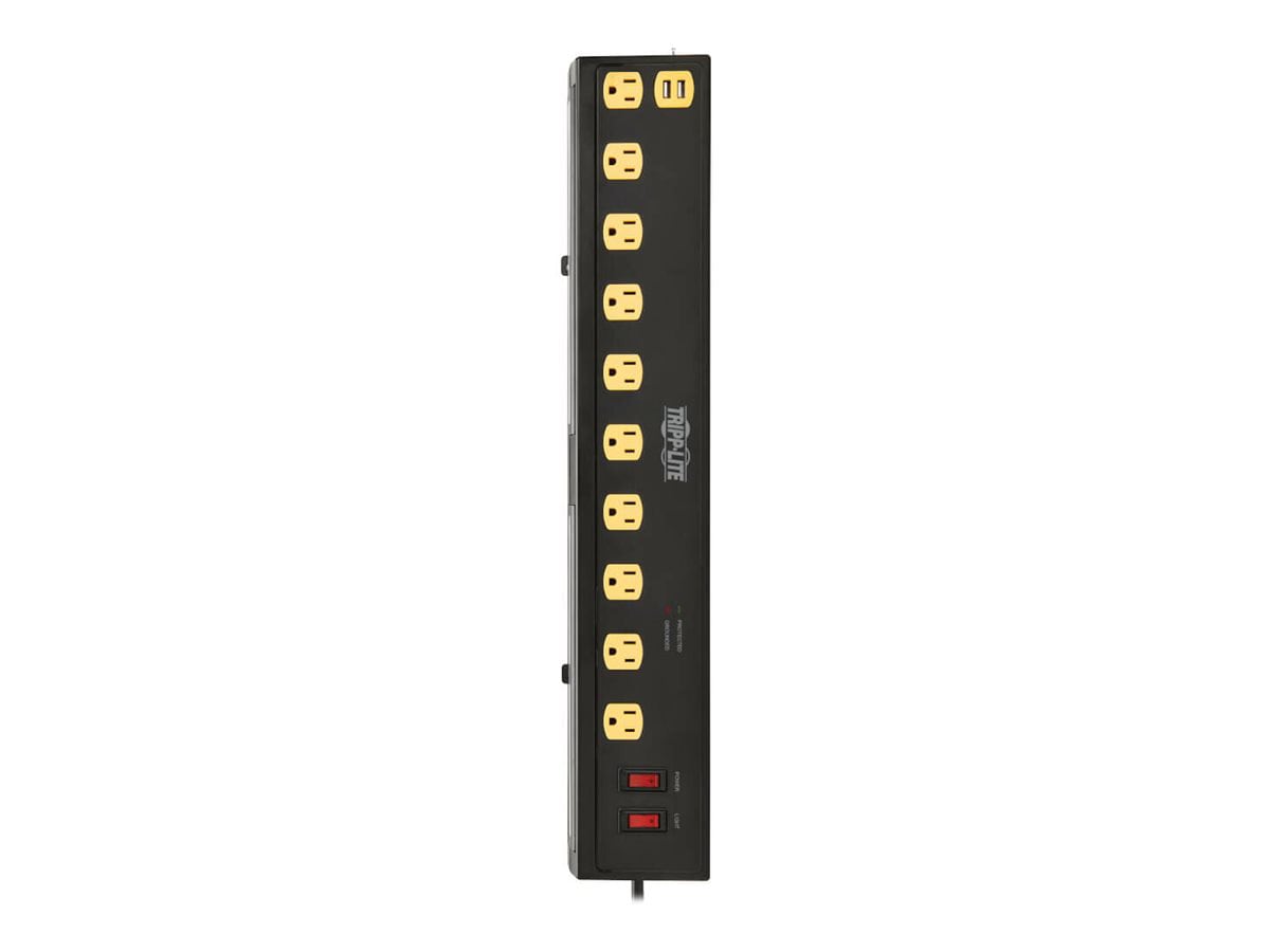Tripp Lite Surge Protector 10-Outlet w Swivel Light Bars 2 USB Ports 10ft Cord Black