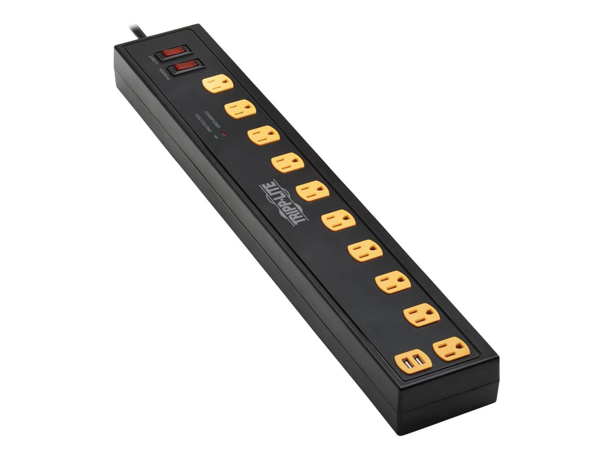 Eaton Tripp Lite Series Protect It! 10-Outlet Surge Protector with Swivel Light Bars - 5-15R Outlets, 2 USB Ports, 10