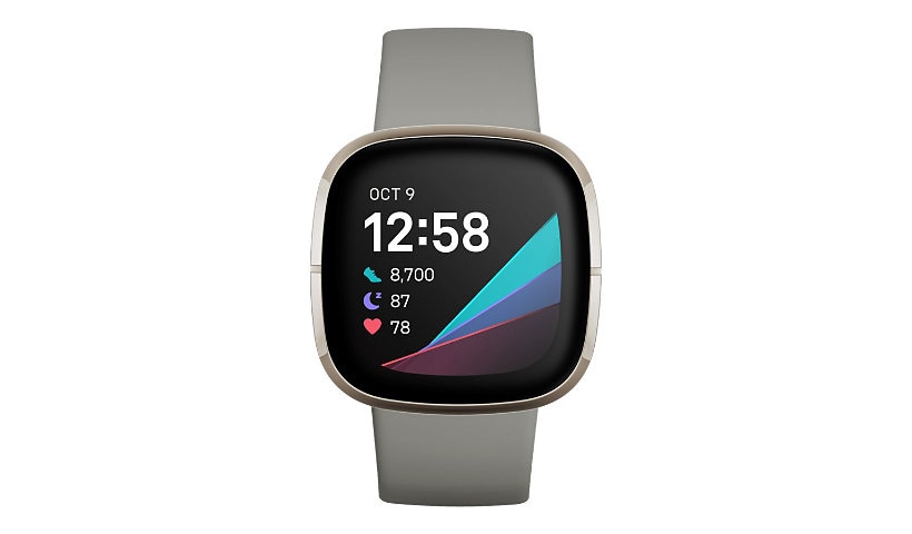 Fitbit Sense - Smartwatch - Silver Stainless Steel Case with S/L Sage Gray Silicone Band