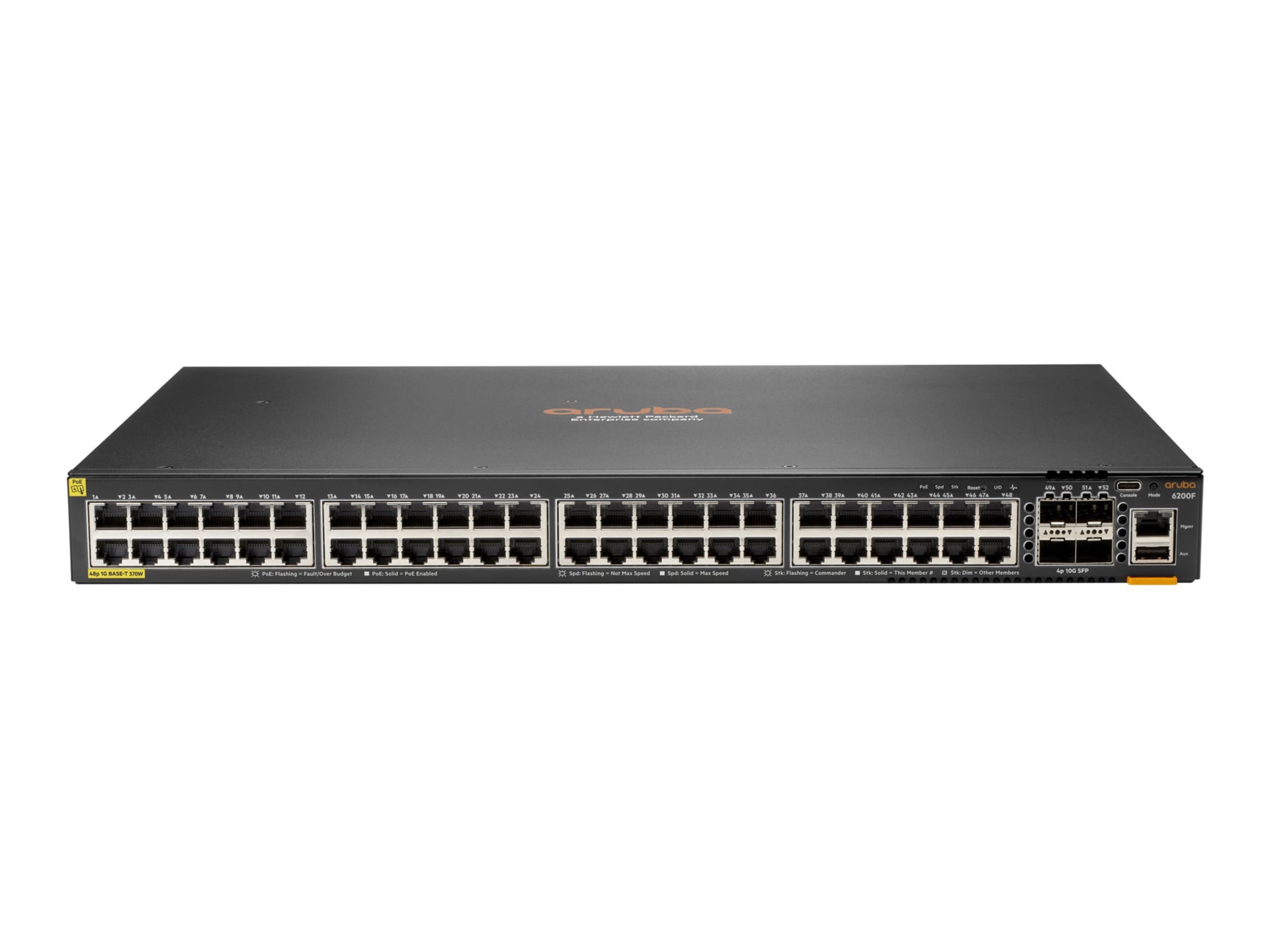 HPE Aruba Networking CX 6200F 48G Class 4 PoE 4SFP 370W Switch - switch - Max. Stacking Distance 10 kms - 48 ports -