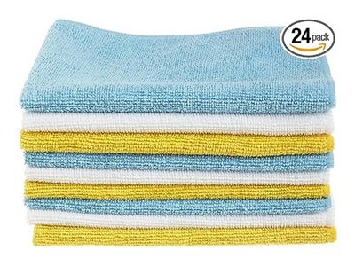 AmazonBasics - cleaning cloth - microfiber - yellow, white, blue - pack of 24