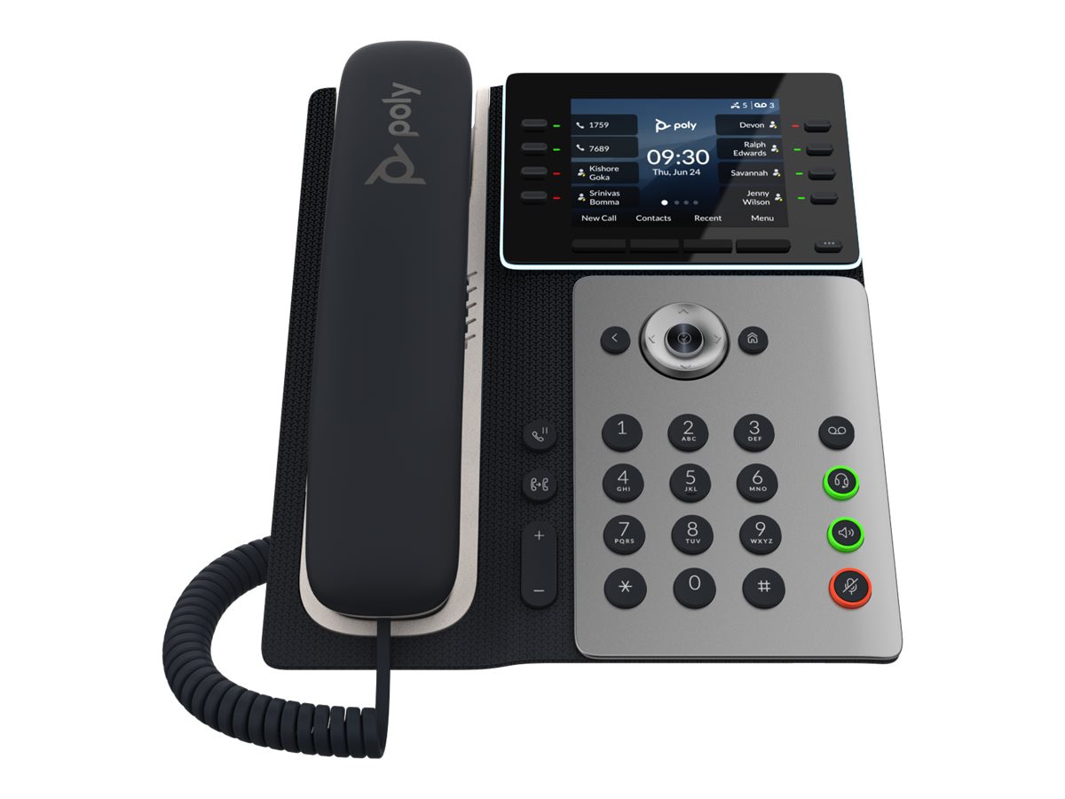 Poly Edge E350 IP Phone - Corded - Corded/Cordless - Wi-Fi, Bluetooth - Desktop, Wall Mountable - Black - TAA Compliant