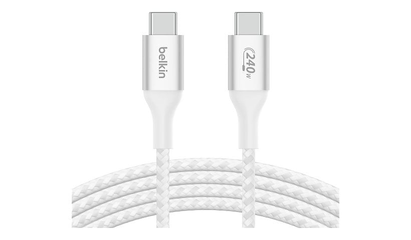 Belkin 240W USB-C to USB-C Cable - 480 Mbps - Nylon, Braided - M/M - 6.6ft/2m - White
