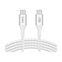 Belkin 240W USB-C to USB-C Cable - 480 Mbps - Nylon, Braided - M/M - 6.6ft/2m - White