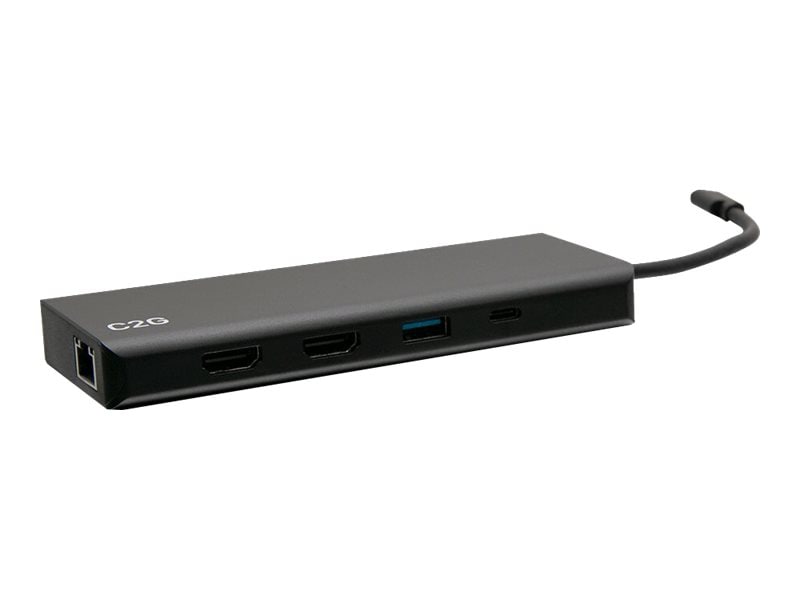 C2G USB-C 9-in-1 Dual Display Docking Station with 60W Power Supply, HDMI, Ethernet, USB, 3.5mm Audio and Power Delivery