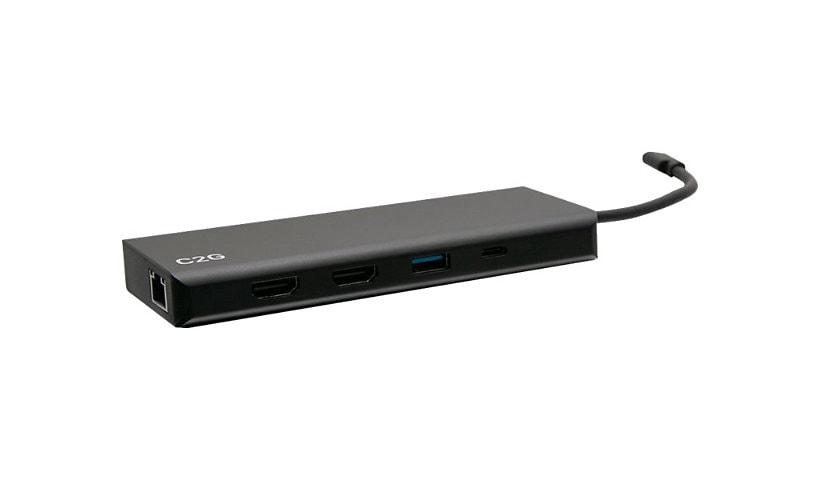 C2G USB-C 9-in-1 Dual Display Docking Station with 60W Power Supply, HDMI, Ethernet, USB, 3.5mm Audio and Power Delivery