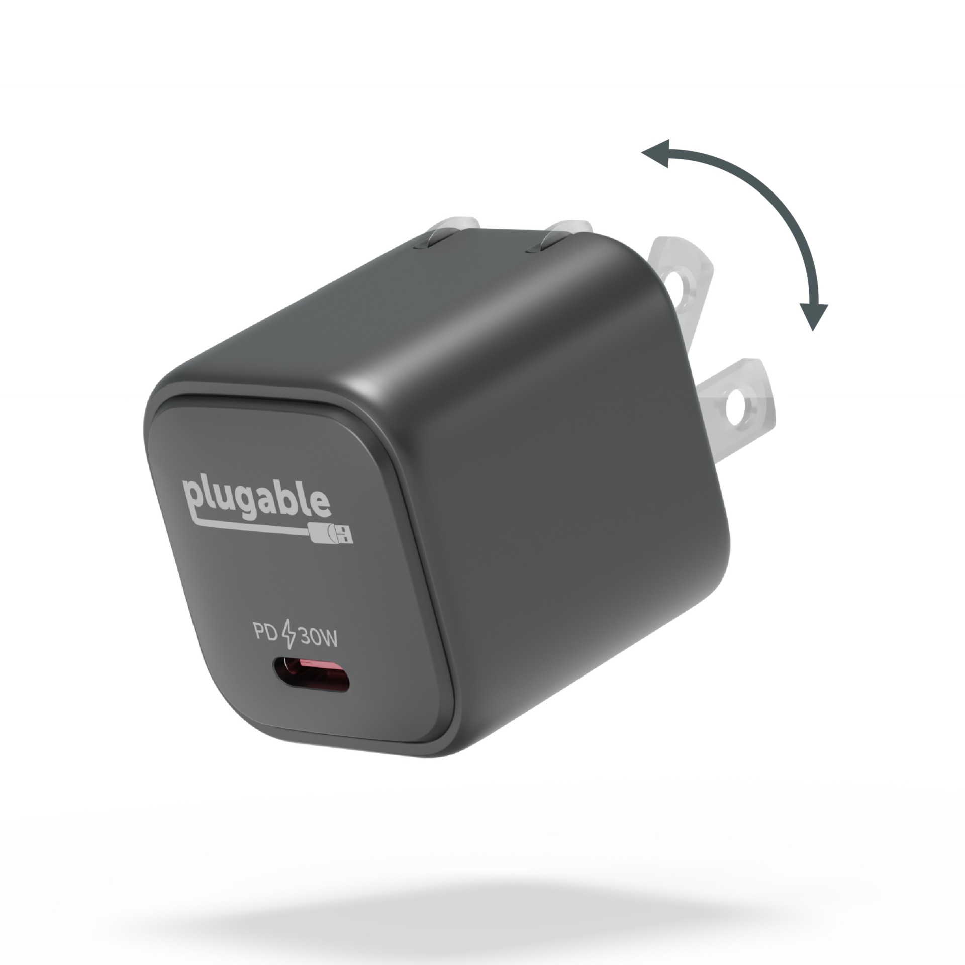 Plugable GaN USB C Charger Block, 30W Portable Charger Fast Charger with Foldable Prongs - Black