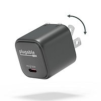 Plugable GaN USB C Charger Block, 30W Portable Charger Fast Charger with Foldable Prongs - Black