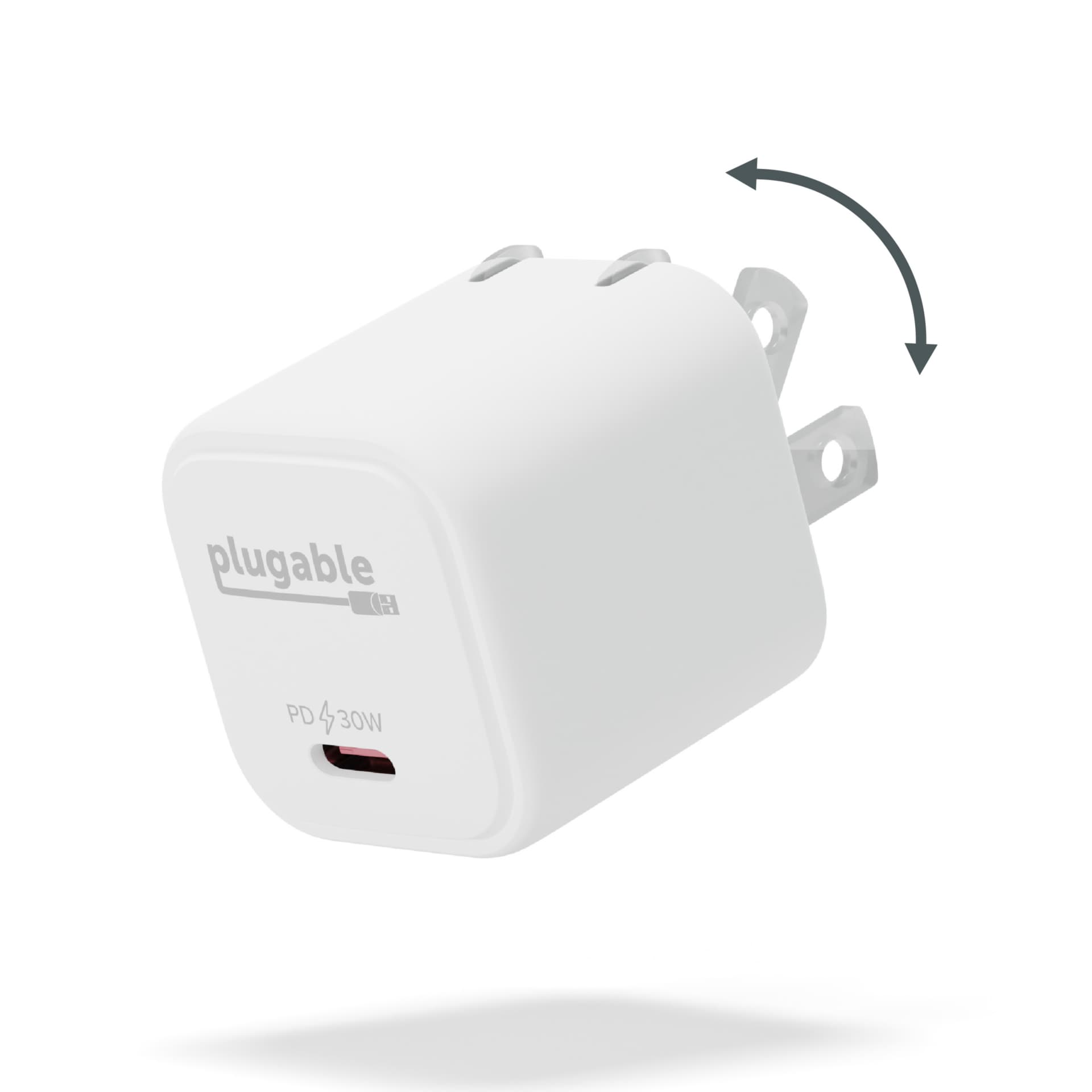 Plugable GaN 30W Portable Charger Fast Charger with Foldable Prongs - White