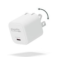 Plugable GaN USB C Charger Block, 30W Portable Charger Fast Charger with Foldable Prongs - White