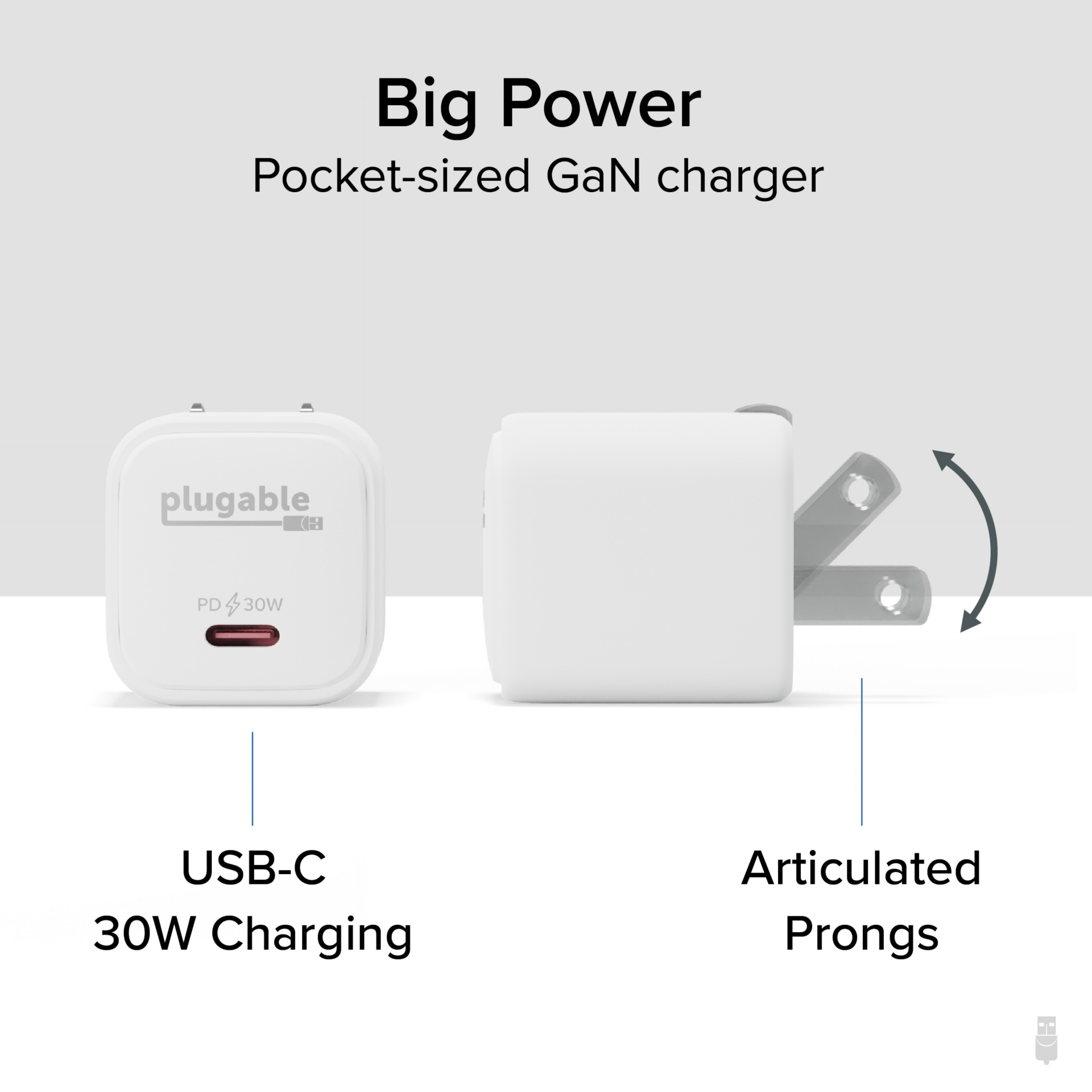 Plugable 30W USB-C GaN Charger – MagSafe-Compatible, Fast Charging