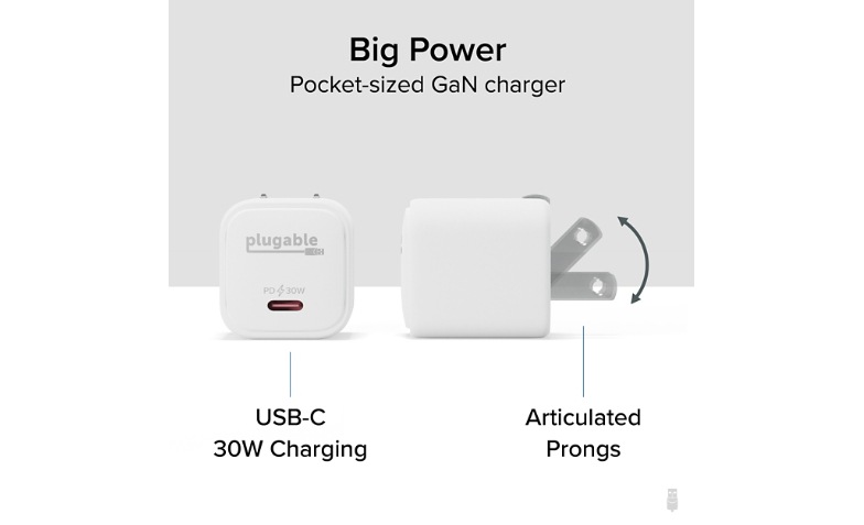 Plugable 30W USB-C GaN Charger – MagSafe-Compatible, Fast Charging