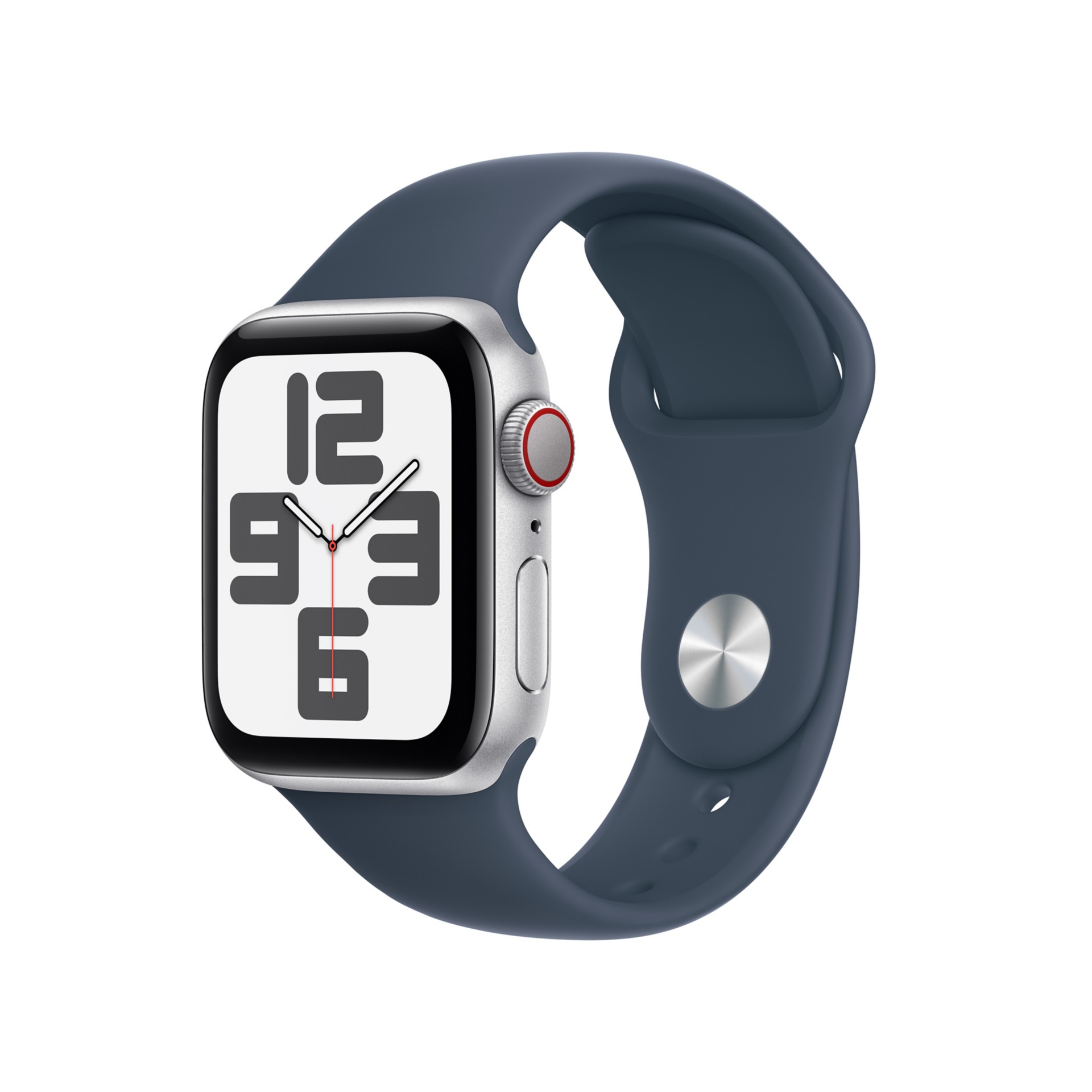 Apple Watch SE 2nd generation (GPS + Cellular) - 40mm Silver Aluminum Case with M/L Storm Blue Sport Band - 32 GB