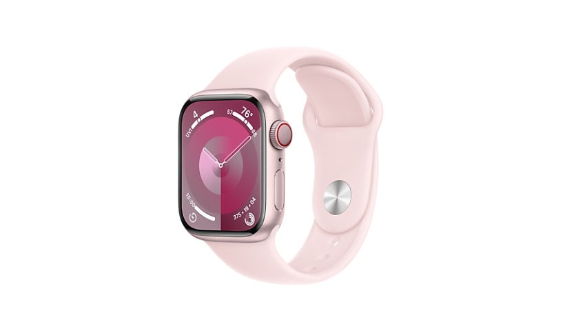Apple Watch Series 9 (GPS + Cellular) - 41mm Pink Aluminum Case with Light Pink S/M Sport Band - 64 GB