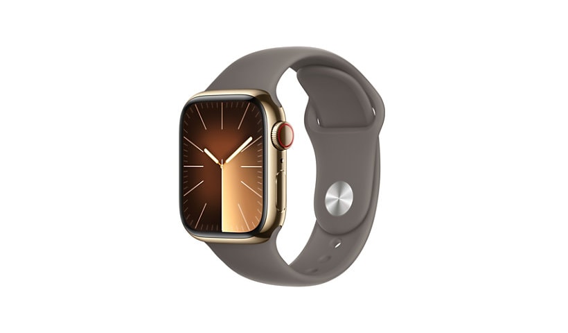 Apple Watch Series 9 (GPS + Cellular) - 41mm Gold Stainless Steel Case with M/L Clay Sport Band - 64 GB
