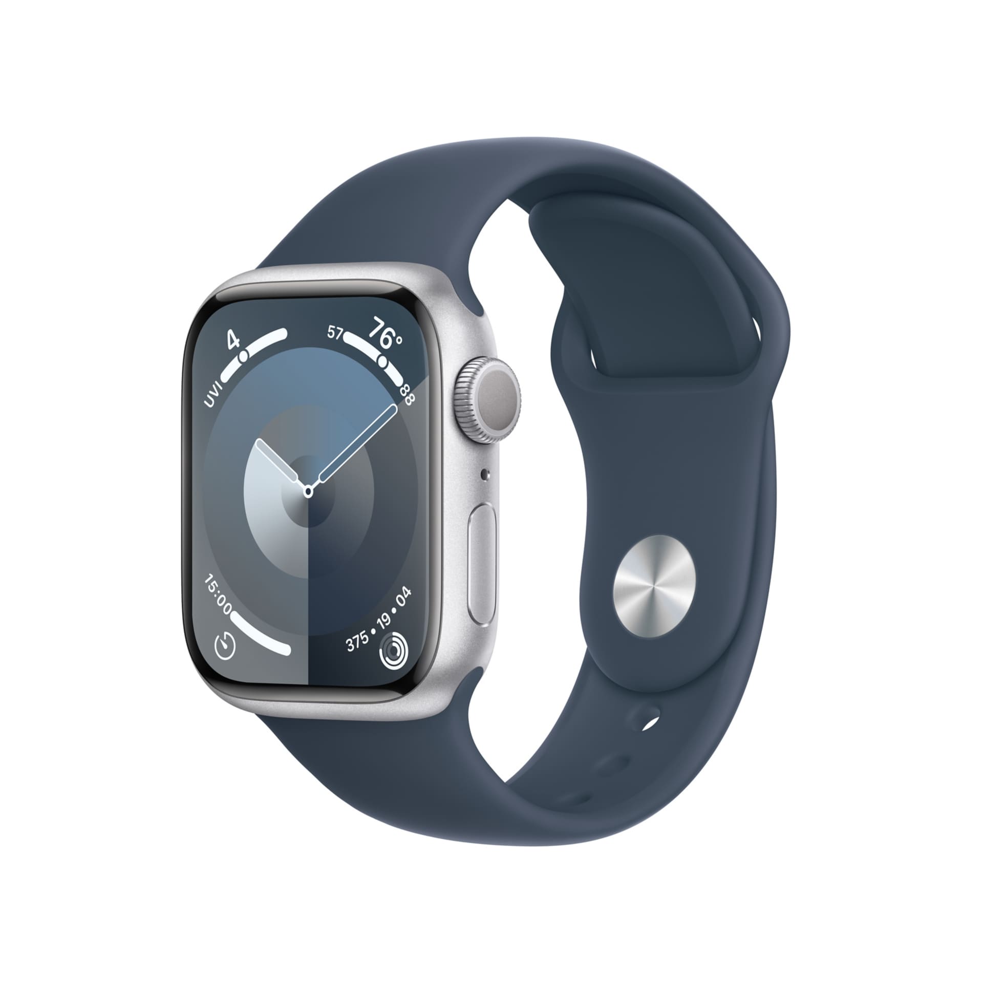 Apple Watch Series 9 (GPS) 41mm Silver Aluminum Case with Storm Blue Sport  Band S/M Silver MR903LL/A - Best Buy