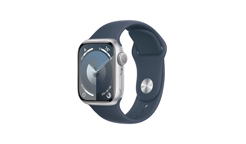 Apple Watch Series 9 (GPS) - 41mm Silver Aluminum Case with Storm Blue S/M Sport Band - 64 GB