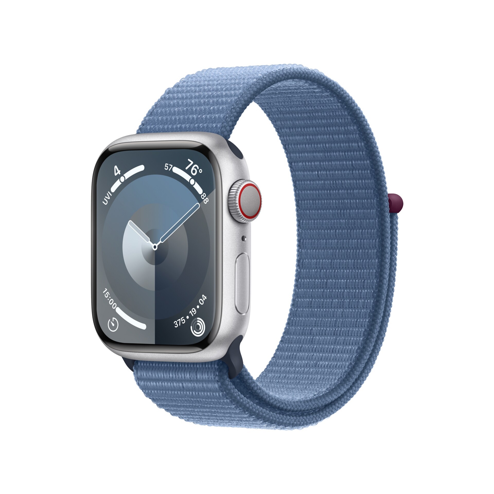 Apple Watch Series 9 (GPS + Cellular) - 41mm Silver Aluminum Case with  Winter Blue Sport Loop - 64 GB