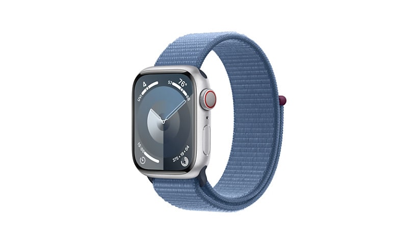 Apple Watch Series 9 (GPS + Cellular) - 41mm Silver Aluminum Case with Winter Blue Sport Loop - 64 GB