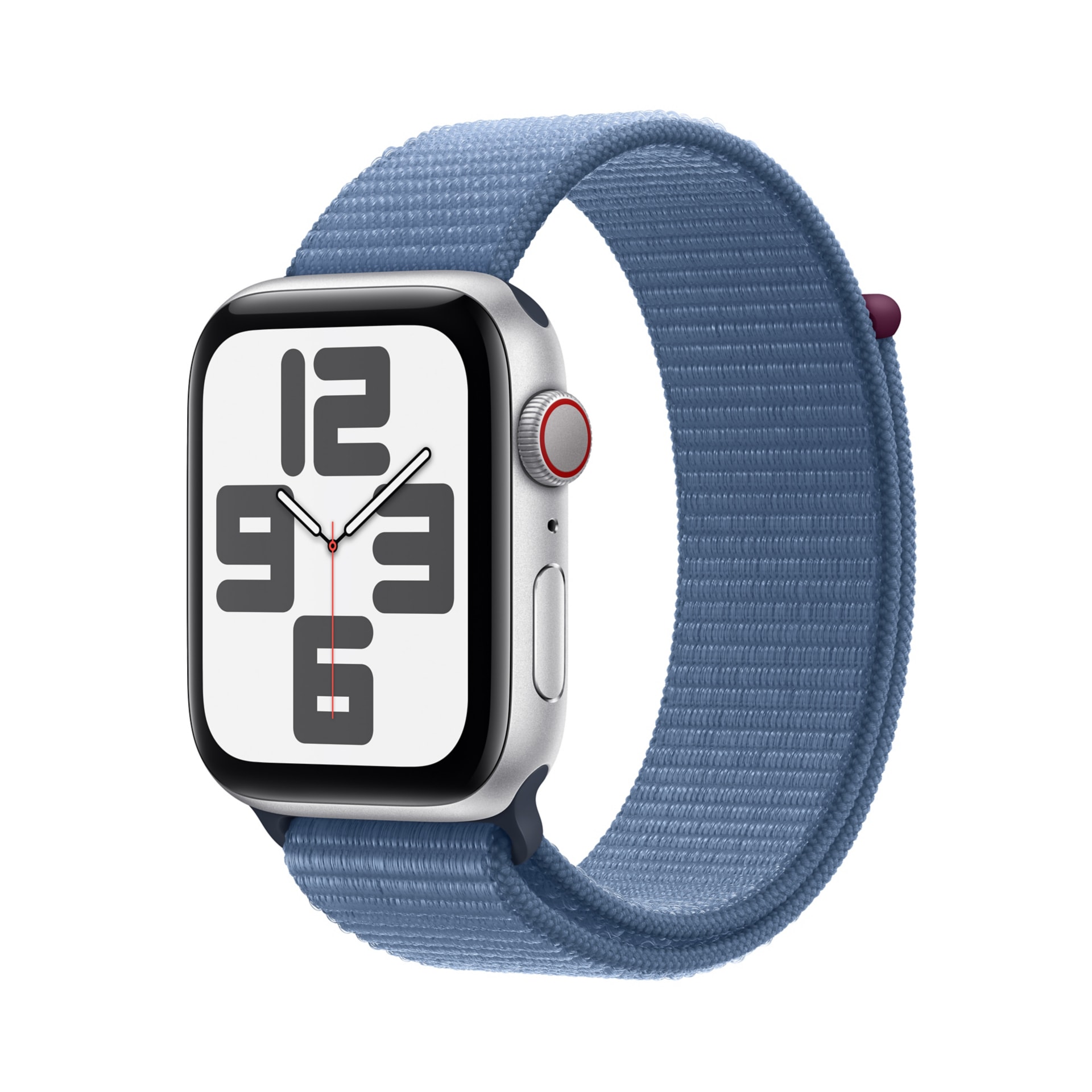 Apple Watch SE 2nd generation (GPS + Cellular) - 44mm Silver Aluminum Case with Winter Blue Sport Loop - 32 GB
