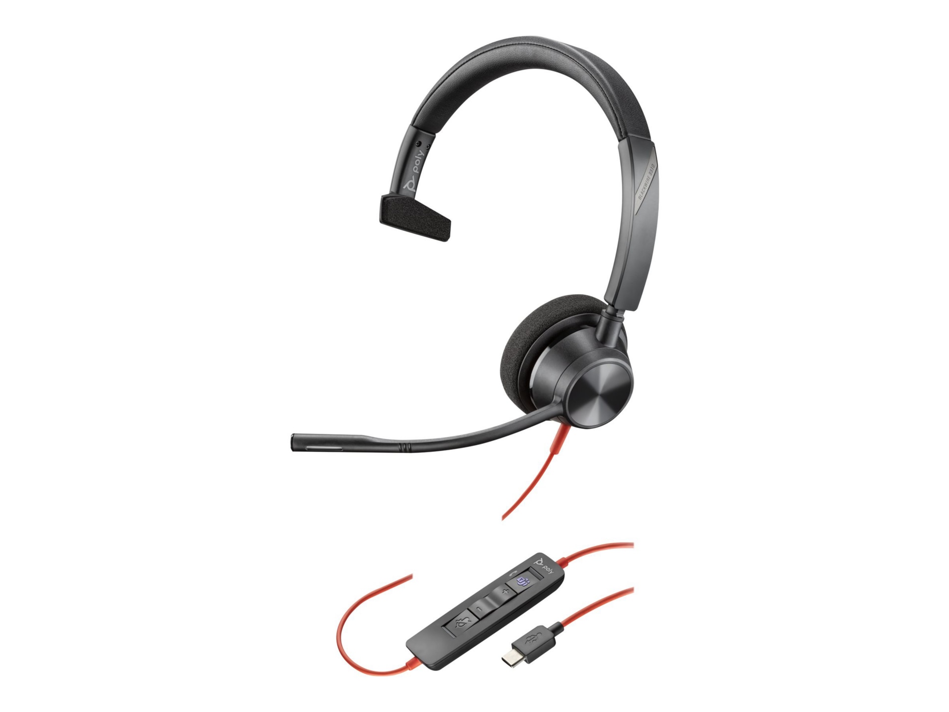 Poly Blackwire 3310 Microsoft Teams Certified Headset +USB-C/A Adapter TAA