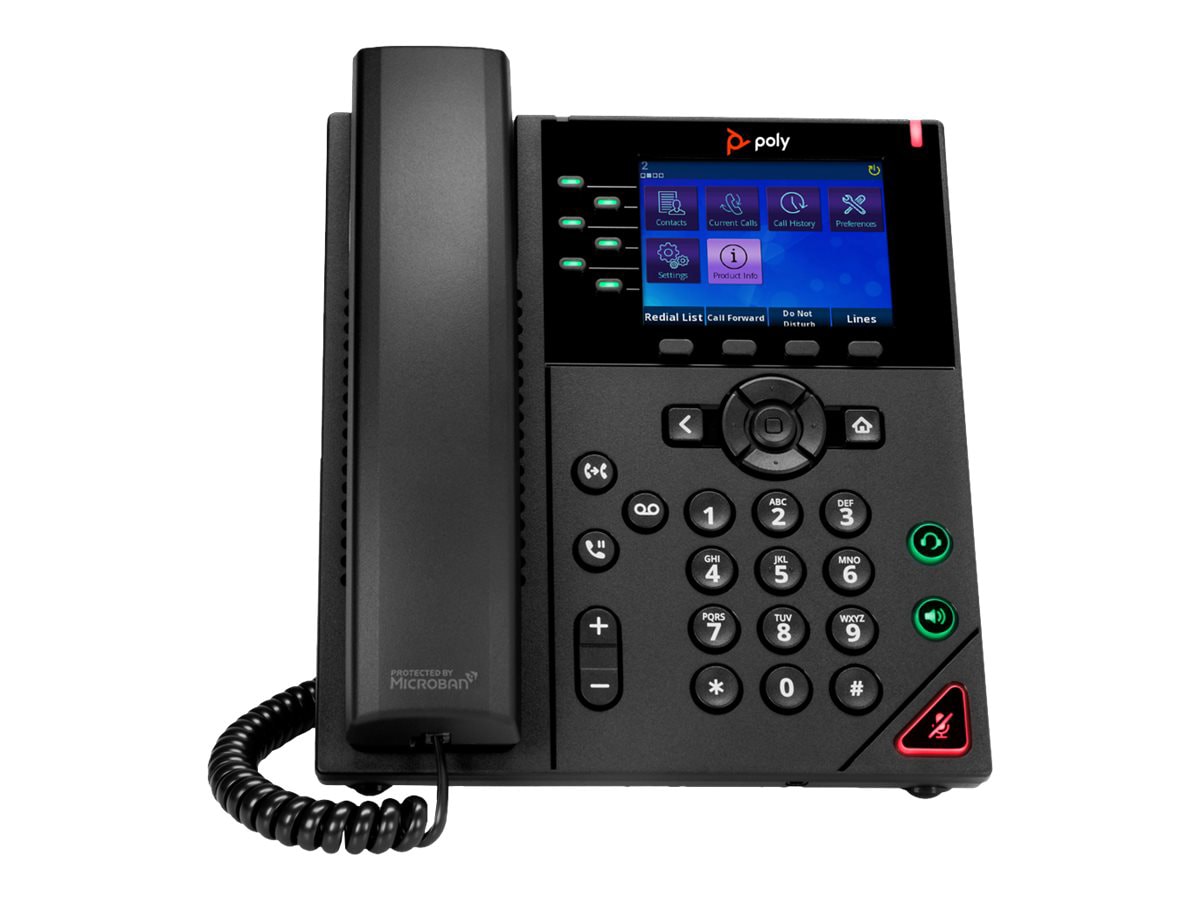 Poly VVX 350 IP Phone - Corded - Corded - Desktop, Wall Mountable - Black -