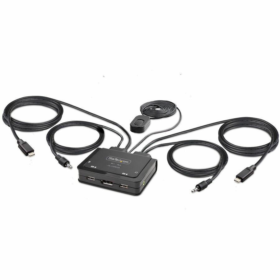 Thumbnail 2 of 8 for StarTech.com 2-Port USB-C Cable KVM Switch, 4K 60Hz DisplayPort Output, Compact KVM with 4ft/1.2m Integrated Host Cables