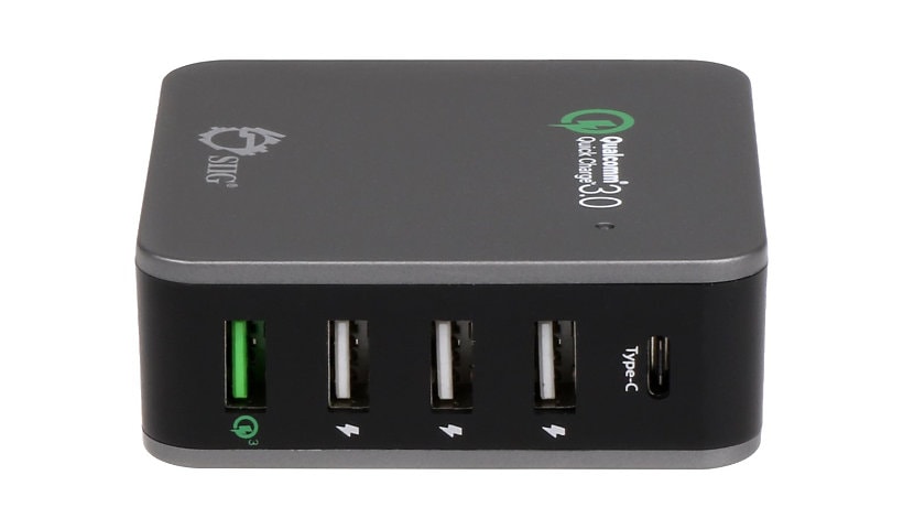 SIIG 5-Port Smart USB Charger plus Organizer Bundle with QC3.0 & Type-C adaptateur secteur - 4 x USB, 24 pin USB-C - 45 Watt