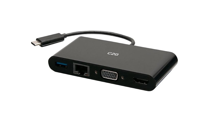 C2G USB C to HDMI, VGA, USB A, Ethernet Adapter - 4K 30Hz - Black - docking station - USB-C / Thunderbolt 3 - VGA, HDMI