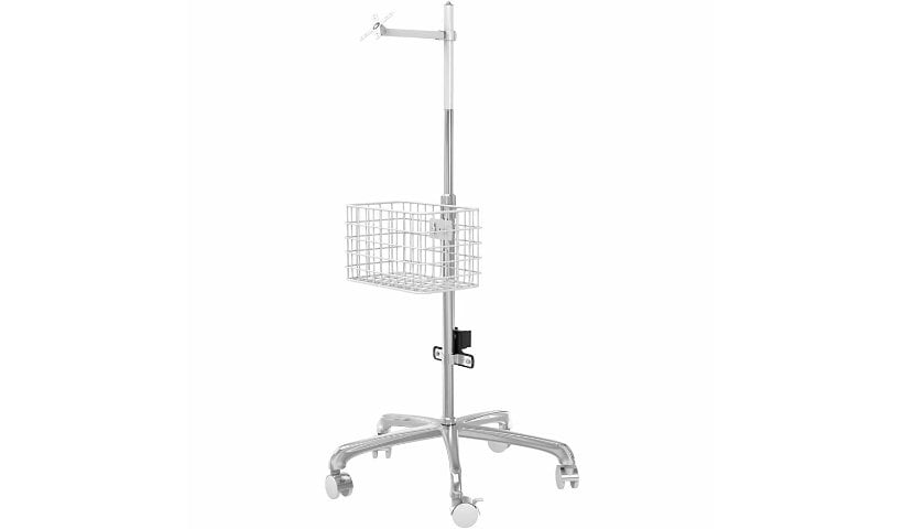CTA Digital Medical Rolling Cart with VESA Articulating Arm, Basket, and Power Strip Holder