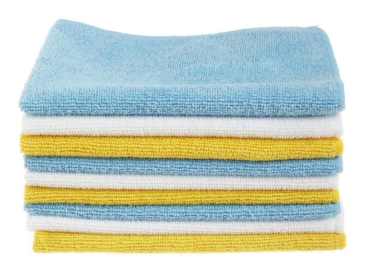 AmazonBasics - cleaning cloth - microfiber - blue, yellow, white - pack of 24