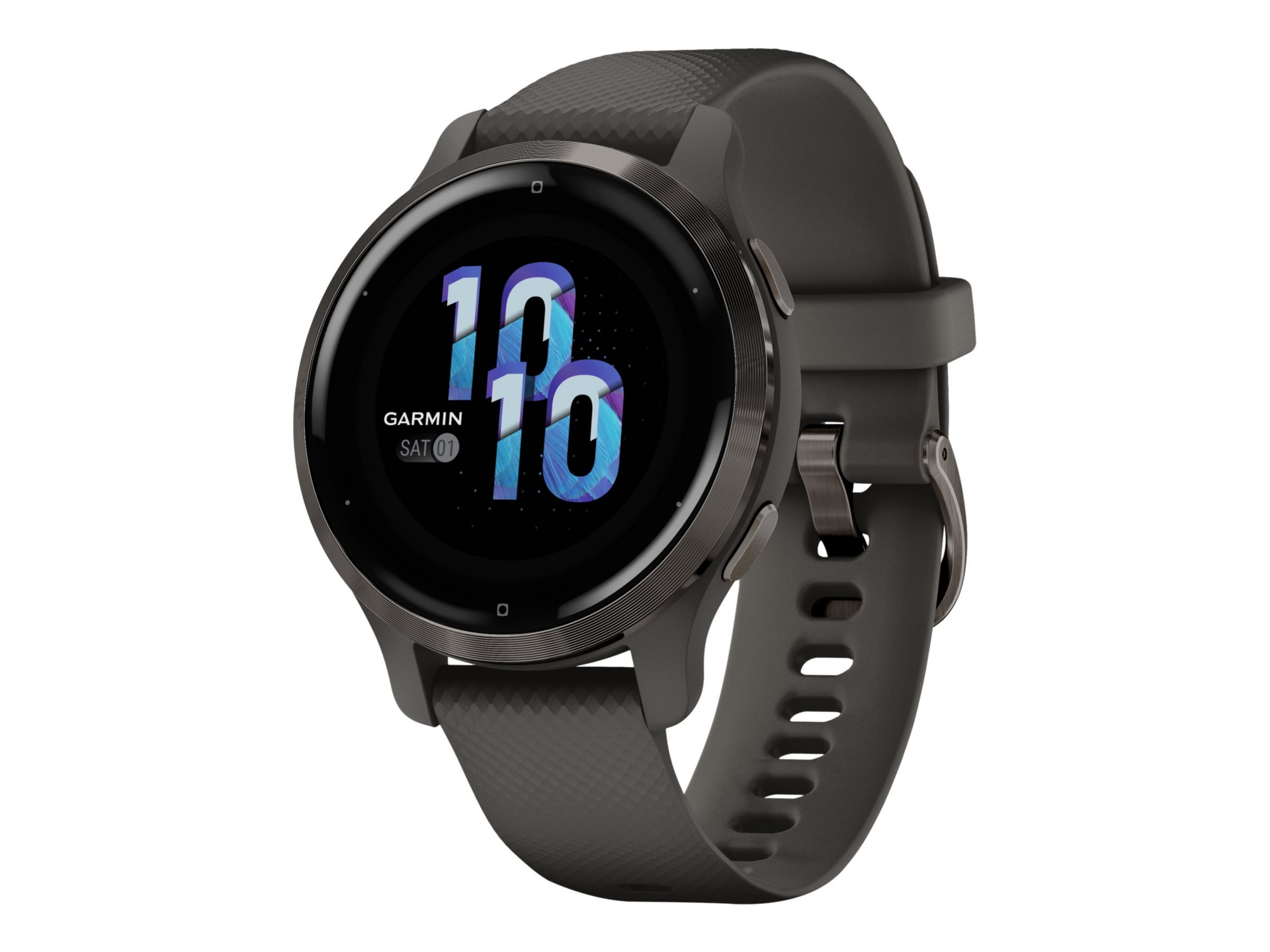 Garmin Venu 2S Sport Watch - 40 mm Slate Stainless Steel Bezel with Graphite Case and Black Silicone Band