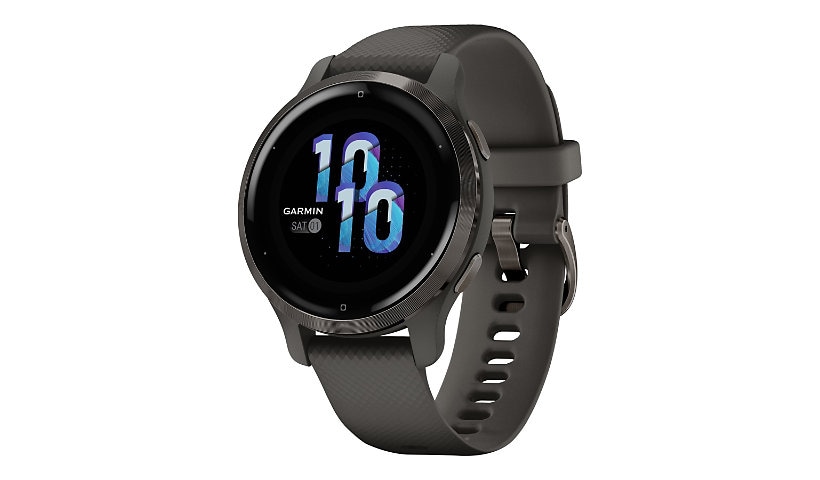 Garmin Venu 2S Sport Watch - 40 mm Slate Stainless Steel Bezel with Graphite Case and Black Silicone Band