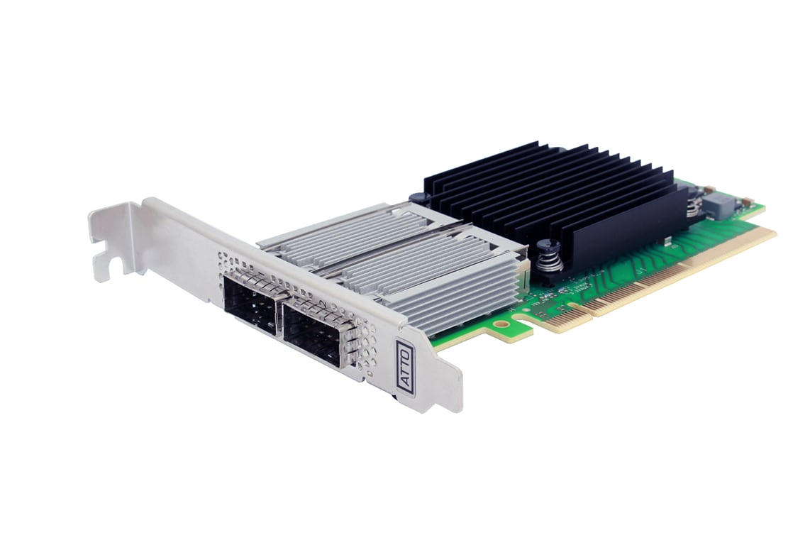 ATTO FastFrame N412 Dual Channel 100GbE x16 PCIe4 SFP28 Optical Interface Control Adapter