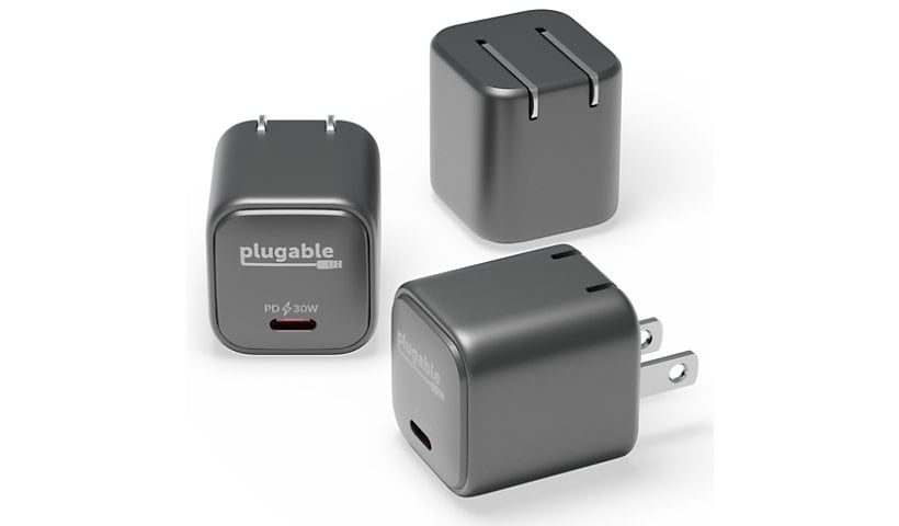 Plugable GaN USB C Charger Block, 30W Portable Fast Charger Black 3 Pack