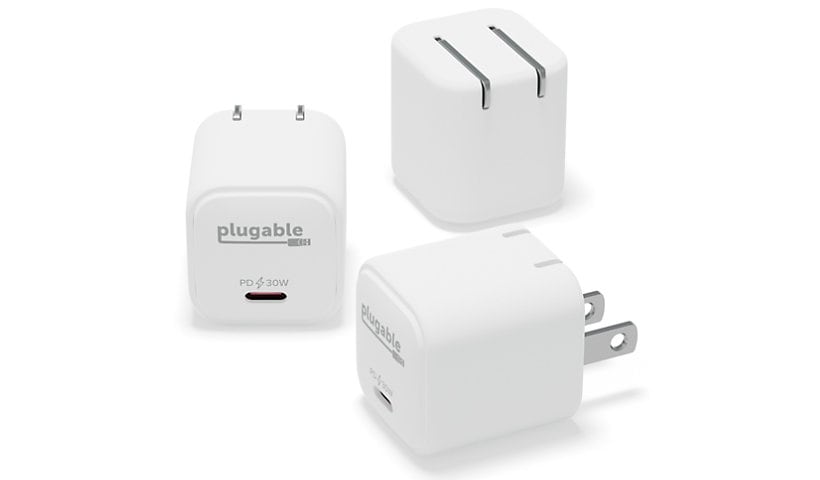 Plugable GaN USB C Charger Block, 30W Portable Fast Charger White 3 Pack