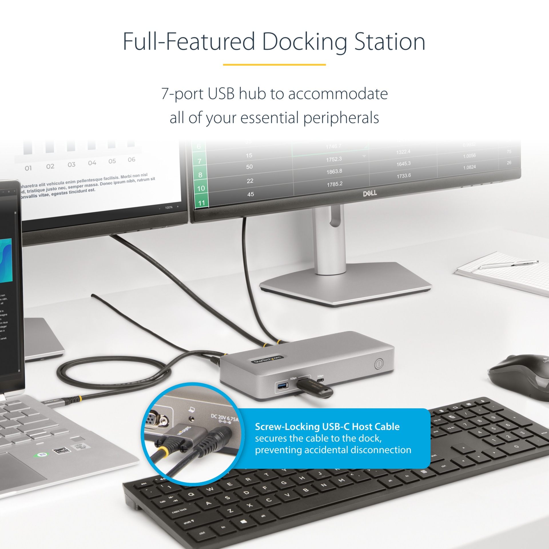 Thumbnail 2 of 12 for StarTech.com USB-C Dual Monitor Docking Station, USBC to HDMI 4K60Hz, USB C to DP HDMI Hub, 7 Port USB Adapter, 85W, TAA