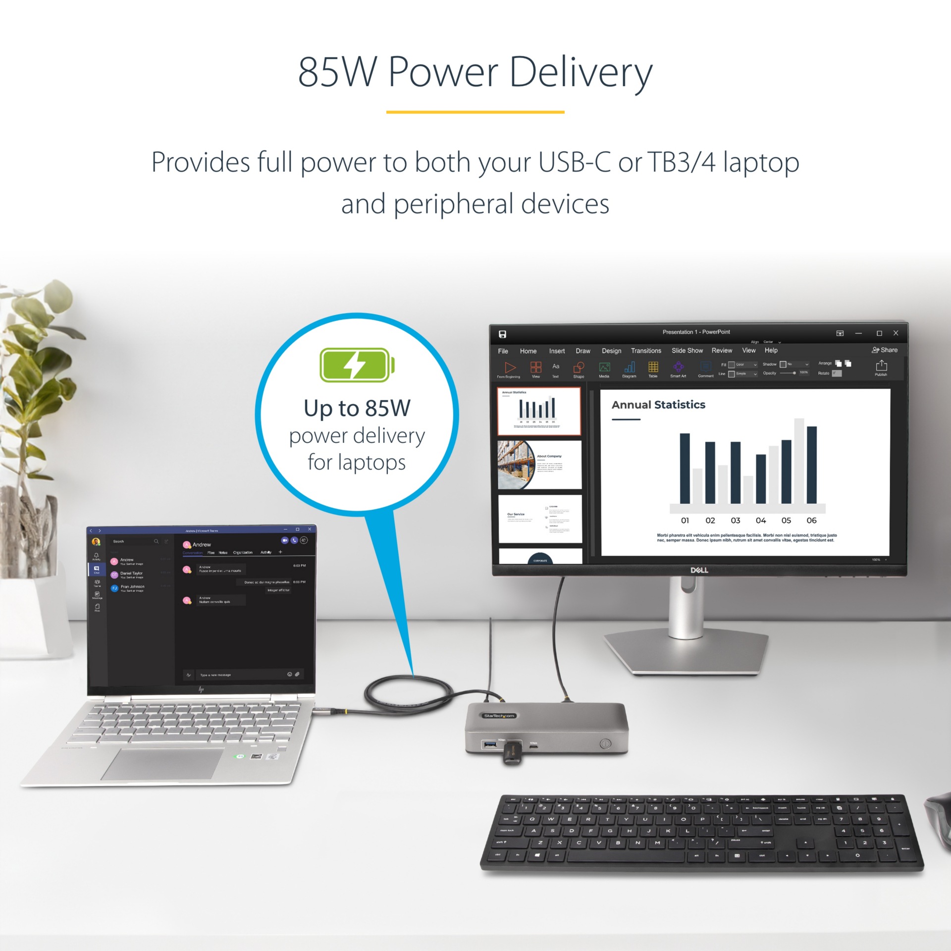 Thumbnail 3 of 12 for StarTech.com USB-C Dual Monitor Docking Station, USBC to HDMI 4K60Hz, USB C to DP HDMI Hub, 7 Port USB Adapter, 85W, TAA