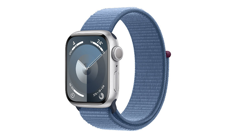 Apple Watch Series 9 (GPS) - aluminium argenté - montre intelligente avec boucle sport - bleu hiver - 64 Go