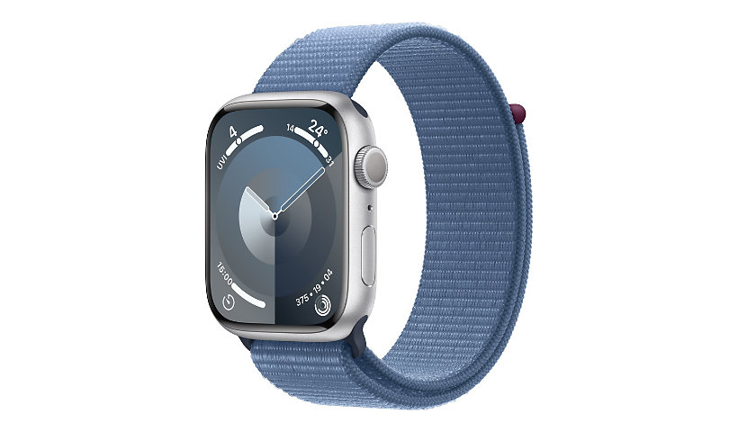 Apple Watch Series 9 (GPS) - aluminium argenté - montre intelligente avec boucle sport - bleu hiver - 64 Go