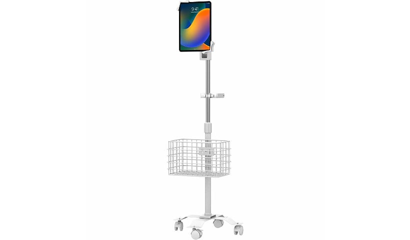 CTA Digital Compact Gooseneck Floor Stand with Accessories for 7-13-Inch Tablets (White)