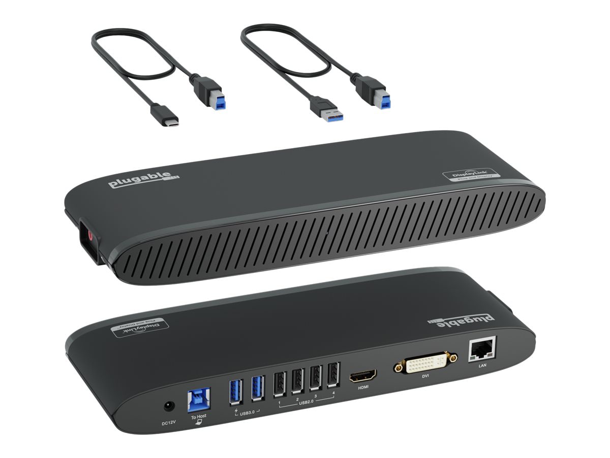 Plugable UD-3900H - docking station - USB 3.0 - DVI, HDMI - 1GbE