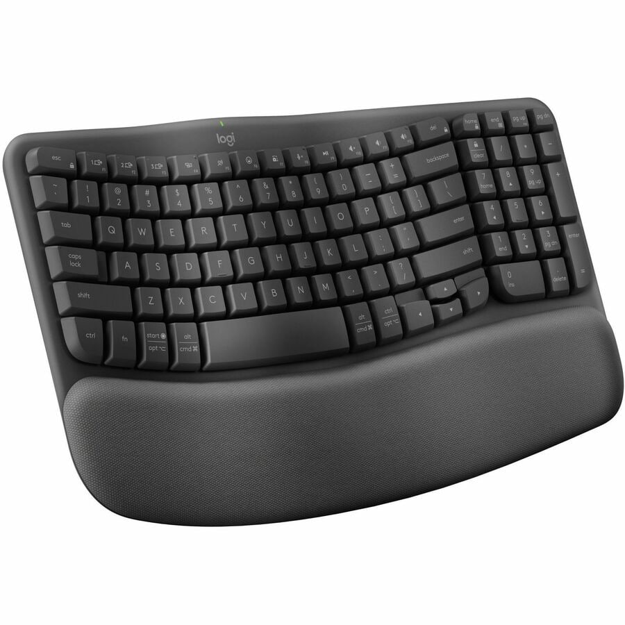 Logitech Wave Keys Wireless Ergonomic Keyboard with Cushioned Palm Rest, Co