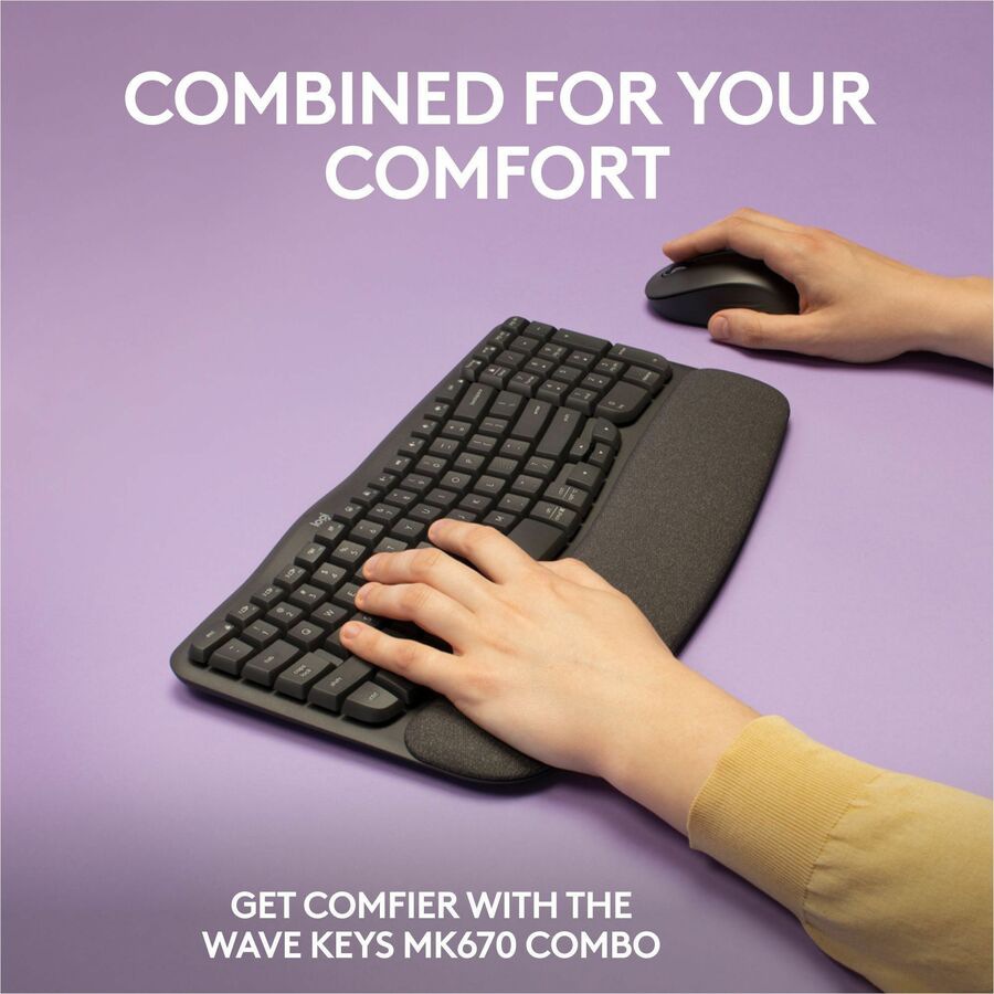 Thumbnail 3 of 11 for Logitech Wave Keys MK670 Combo, Wireless Ergonomic Keyboard with Signature M550 L Wireless Mouse, Graphite