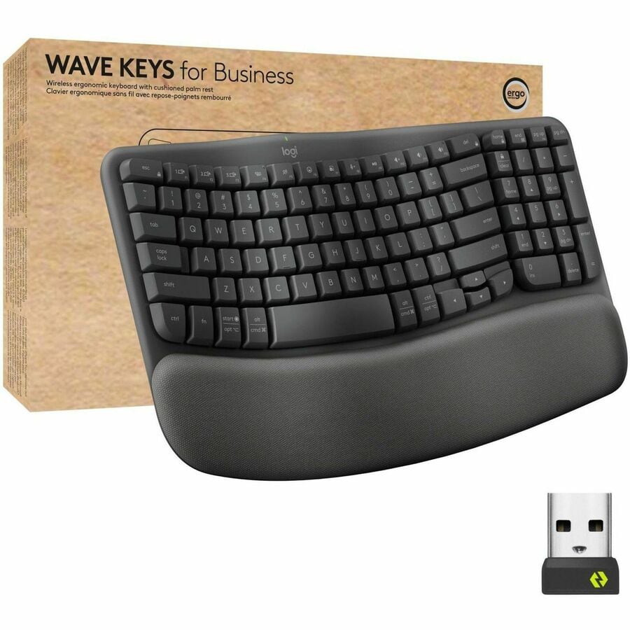 Logitech Wave Keys for Business, Wireless Ergonomic Keyboard with Cushioned Palm Rest, Logi Bolt Technology, Graphite