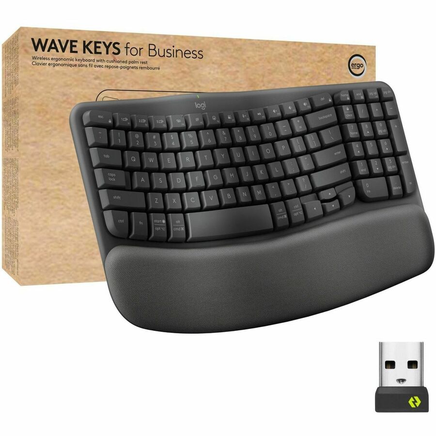 Thumbnail 2 of 10 for Logitech Wave Keys for Business, Wireless Ergonomic Keyboard with Cushioned Palm Rest, Logi Bolt, Graphite