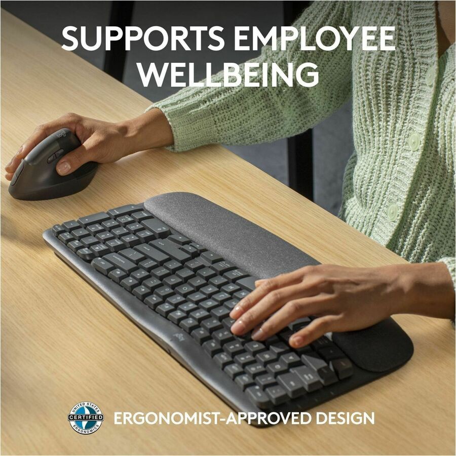 Thumbnail 5 of 10 for Logitech Wave Keys for Business, Wireless Ergonomic Keyboard with Cushioned Palm Rest, Logi Bolt, Graphite