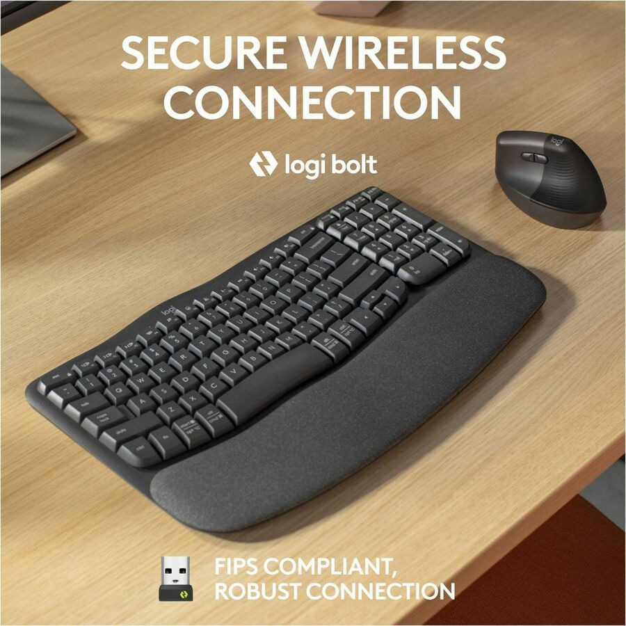 Thumbnail 6 of 10 for Logitech Wave Keys for Business, Wireless Ergonomic Keyboard with Cushioned Palm Rest, Logi Bolt, Graphite