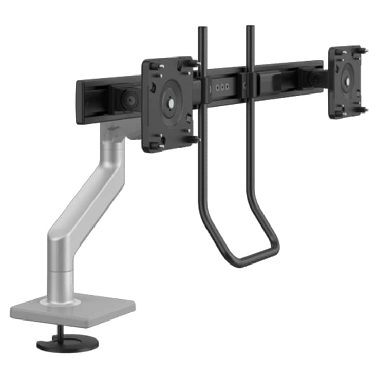 Humanscale M8.1 Dual Monitor Arm with Bolt-Thru Mount - Silver with Gray Trim