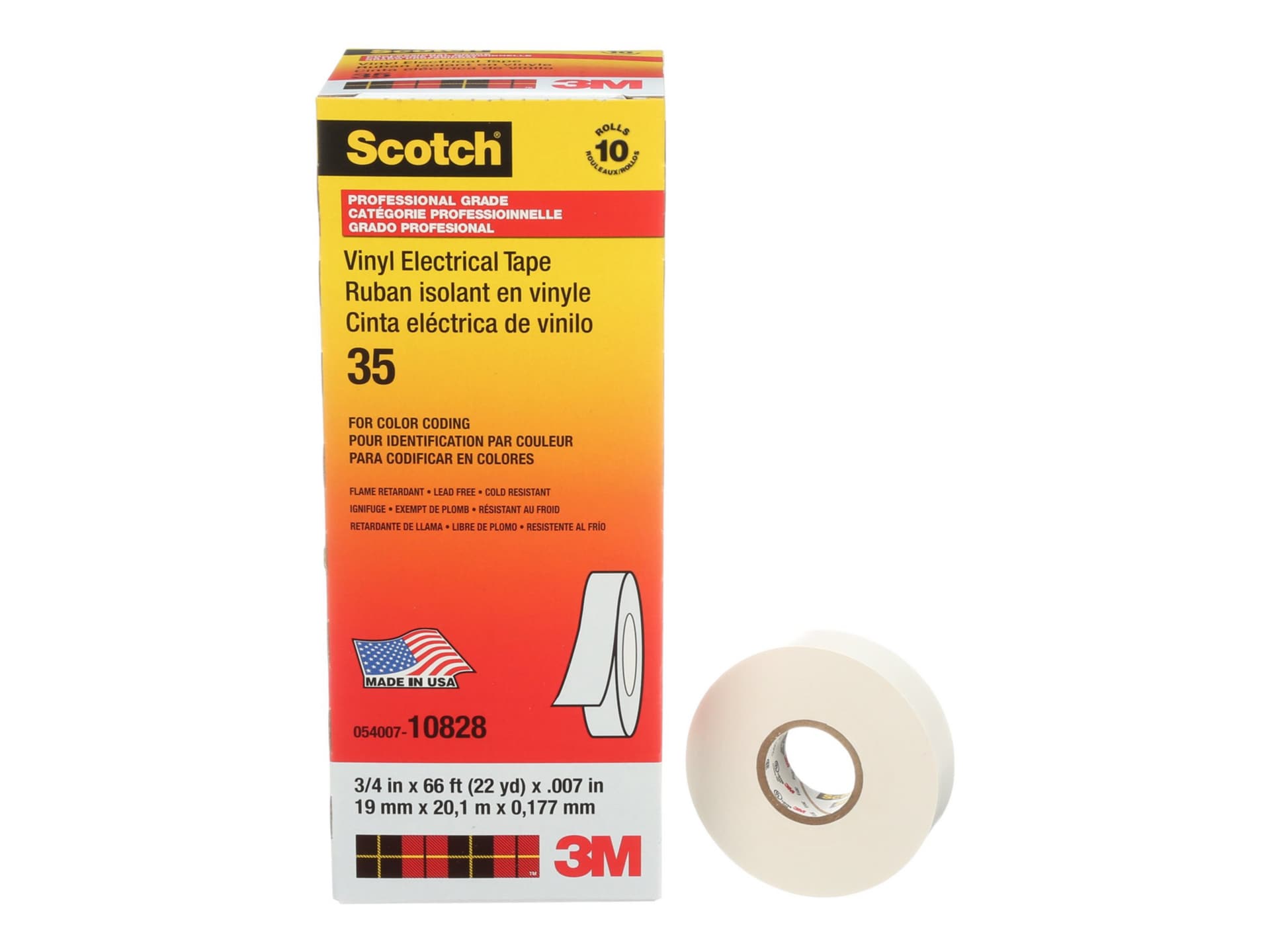 Scotch Professional Grade 35 electrical insulation tape - 0.75 in x 66 ft - white (pack of 10)